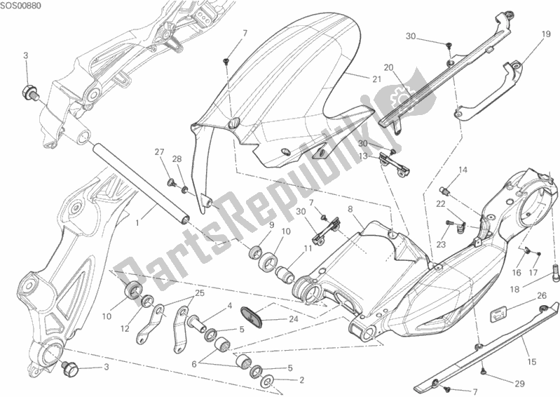 All parts for the Swing Arm of the Ducati Diavel Carbon FL 1200 2018
